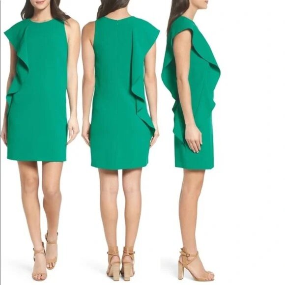 Chelsea28 Green Asymetricsl Ruffle Shift Dress Size 8 - Picture 1 of 7